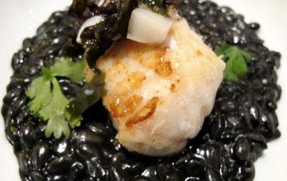 Cuttlefish-ink-risotto-salad-with-monk-fish